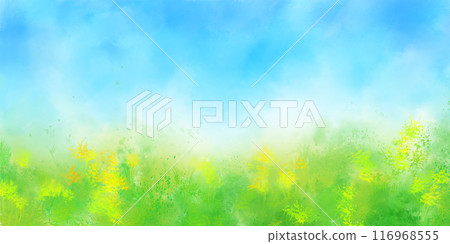抽像水彩背景圖的靈感來自夏季藍天、綠色植物和花朵 116968555