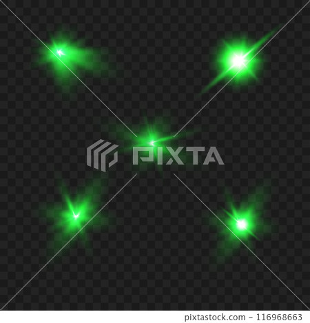 Glowing green starbursts with light trails on a transparent background. Vector Glowing green starbursts with light trails on a transparent background. Vector 116968663