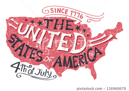 Map of the United States of america with the words about independence day, 4th of July . Vector . Map of the United States of america with the words about independence day, 4th of July . Vector . 116968678