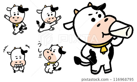 黑白滑稽可愛的牛人物素材 116968795