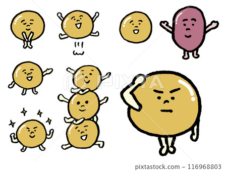 圓潤可愛的大豆人物素材，光澤光滑，呈棕色 116968803