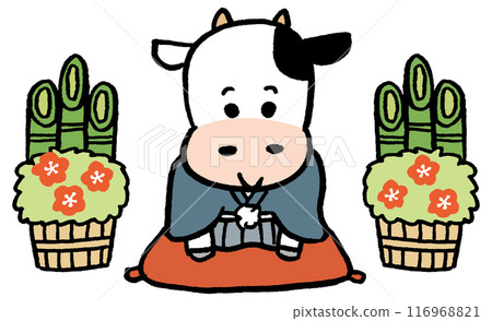 黑白滑稽可愛的牛人物素材 116968821