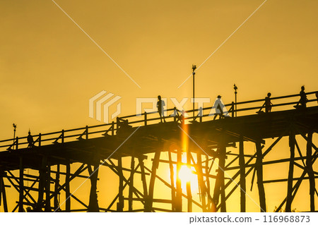 view of Mon Bridge at Sangkhlaburi view of Mon Bridge at Sangkhlaburi 116968873