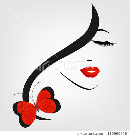 Face of a girl with a butterfly, element for design. Face of a girl with a butterfly, element for design. 116969256