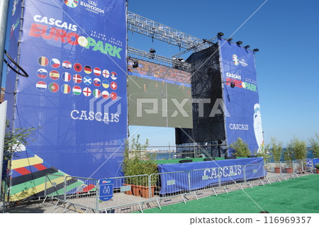 People watching the Netherlands vs. Romania Uefa European Championship game in the Euro Park fan zone, Cascais, Portugal People watching the Netherlands vs. Romania Uefa European Championship game in the Euro Park fan zone, Cascais, Portugal 116969357