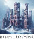 Ruins of an Abandoned Castle and Snowfall. AI Generated 116969394