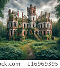 Overgrown Ruins of an Old Castle in a Forest Clearing. AI Generated 116969395