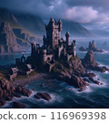 Abandoned Castle on a Rocky Seashore. AI Generated 116969398