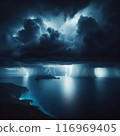 Night Sea and Rain and Lightnings. AI Generated 116969405