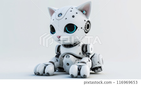White Robot Cat Sitting on White Surface 116969653