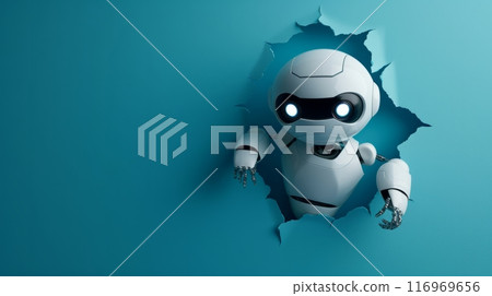 Robot Peeking Through Wall Hole 116969656