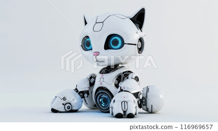 White Robot Cat Sitting on White Surface 116969657
