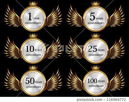 週年紀念羽毛徽章套裝 6 個金色 116969772