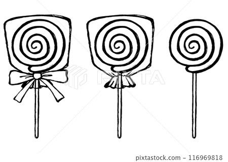 Set of monochrome brush-drawn lollipop line drawings 116969818