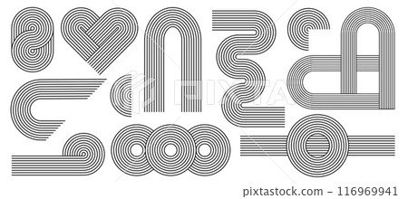 Zen arch set, simple line arch and shapes. Geometric Japanese zen pattern minimal elements. Boho style strips, Zen arch set, simple line arch and shapes. Geometric Japanese zen pattern minimal elements. Boho style strips, 116969941
