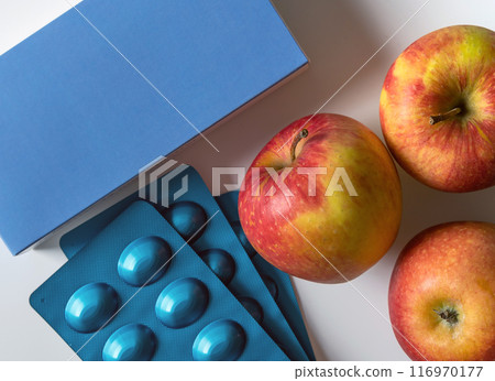 Medical concept. Blue drugs blister packaging. 116970177