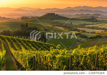 Beautiful Sunset Sky in Napa Valley Wine Country on Spring Vineyards , Mountains 116970264
