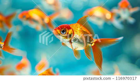 Beautiful goldfish in the aquarium 116970317