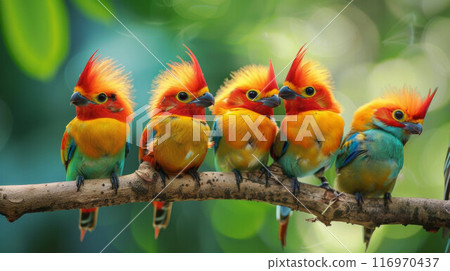 Group of birds on tree branch 116970437