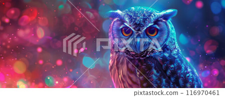 Owl looking into the camera in close up with a blurry Background, Light Blue, Smoke, Neon Light, Cloud Owl looking into the camera in close up with a blurry Background, Light Blue, Smoke, Neon Light, Cloud 116970461
