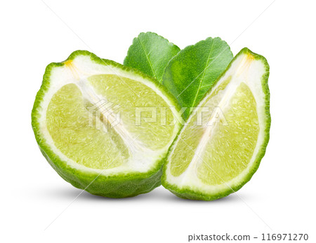 Bergamot slices isolated on white background Bergamot slices isolated on white background 116971270
