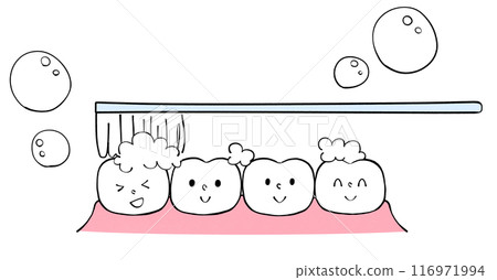 Teeth and toothbrush - illustration of brushing teeth Teeth and toothbrush - illustration of brushing teeth 116971994