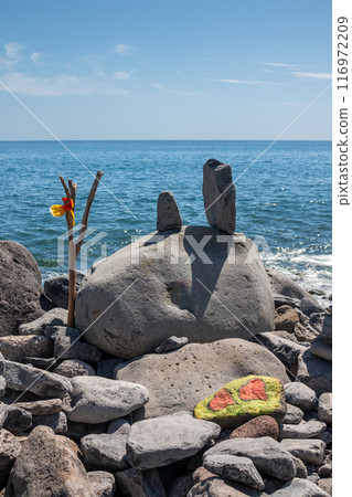 Stone tower on the beach, Madeira, Portugal Stone tower on the beach, Madeira, Portugal 116972209