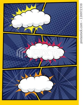 comic speech bubbles in white clouds on a vibrant pop art background 116972338