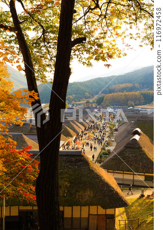 Ouchijuku in autumn: Townscape and autumn leaves (Shimogo Town, Minamiaizu District, Fukushima Prefecture, Japan) Ouchijuku in autumn: Townscape and autumn leaves (Shimogo Town, Minamiaizu District, Fukushima Prefecture, Japan) 116972458