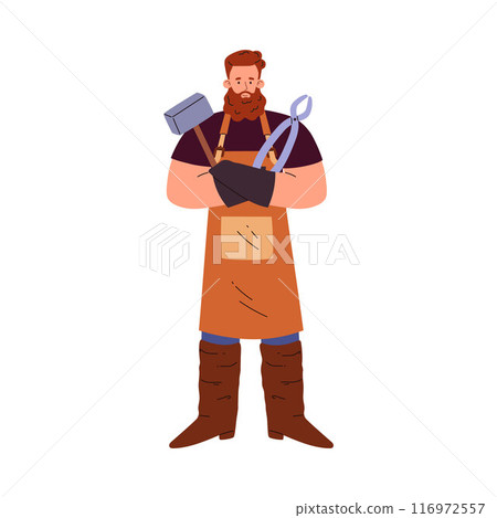 Vector illustration of a blacksmith. Medieval master in flat style. 116972557