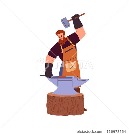 Vector illustration of a bearded blacksmith with a sledgehammer. Vector illustration of a bearded blacksmith with a sledgehammer. 116972564