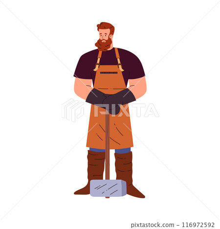 Bearded blacksmith with a sledgehammer, full length vector illustration. Bearded blacksmith with a sledgehammer, full length vector illustration. 116972592