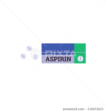 Aspirin pack vector flat icon, acetylsalicylic acid blister drug package with white round pills, first aid medicine item 116972625