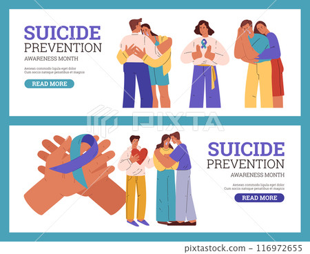 Illustration of empathy and support in a set of banners for World Suicide Prevention Day. Illustration of empathy and support in a set of banners for World Suicide Prevention Day. 116972655