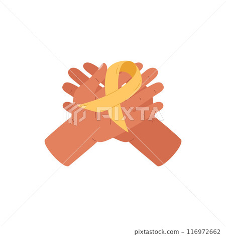 Vector illustration of hands with yellow ribbon on isolated background. 116972662