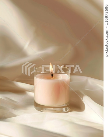 Candle mockup, An Elegant Pink Candle Set on a Soft Fabric Background to Create a Cozy Atmosphere and Mood 116972696