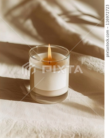 Candle mockup, An Elegant Candle Placed in a Minimalist Setting Creates a Perfect Cozy Ambiance 116972723