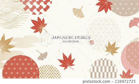 Autumn Japanese style background/Japanese pattern, autumn leaves and ginkgo 116972725