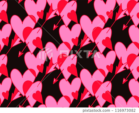 Red love heart seamless pattern illustration. Cute romantic pink hearts background print. Valentine's day. Vector design 116973082