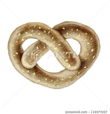 Salty Pretzel Hand drawn watercolor illustration of german traditional food.Oktoberfest element. Can be used for menu, banner, poster print, recipe, label, packaging design.Isolated with no background Salty Pretzel Hand drawn watercolor illustration of german traditional food.Oktoberfest element. Can be used for menu, banner, poster print, recipe, label, packaging design.Isolated with no background 116973087