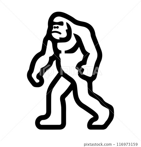 Bigfoot icon or modern line symbol. Vector line art and icon design with bold outline. Black and white Pixel Perfect minimalistic symbol isolated white background. Silhouette simple thin sign 116973159
