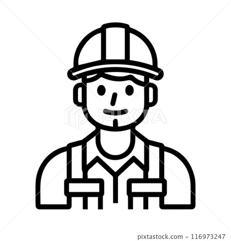Engineer icon or modern line symbol. Vector line art and icon design with bold outline. Black and white Pixel Perfect minimalistic symbol isolated white background. Silhouette simple thin sign 116973247