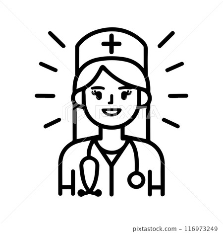 Nurse icon or modern line symbol. Vector line art and icon design with bold outline. Black and white Pixel Perfect minimalistic symbol isolated white background. Silhouette simple thin sign 116973249