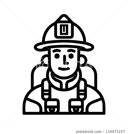 Firefighter icon or modern line symbol. Vector line art and icon design with bold outline. Black and white Pixel Perfect minimalistic symbol isolated white background. Silhouette simple thin sign 116973257