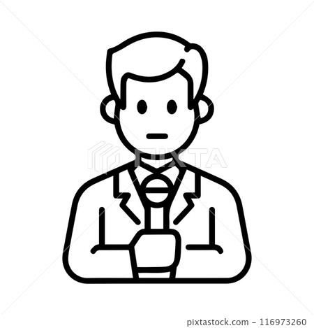 Reporter icon or modern line symbol. Vector line art and icon design with bold outline. Black and white Pixel Perfect minimalistic symbol isolated white background. Silhouette simple thin sign 116973260