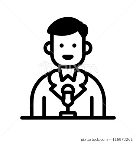 Reporter icon or modern line symbol. Vector line art and icon design with bold outline. Black and white Pixel Perfect minimalistic symbol isolated white background. Silhouette simple thin sign 116973261
