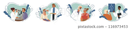 Doctor ophthalmologist examining checking patient eyesight set 116973453