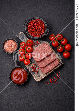 Delicious canned pink ham with salt, spices and herbs 116973774