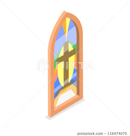 3D Isometric Flat Vector Set of Church Stained Arched Windows , Different Styles and Drawing. Item 1 116974070