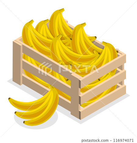 3D Isometric Flat Vector Illustration of Wood Organic Market Pack, Garden Fruits, Farming. Item 2 116974071